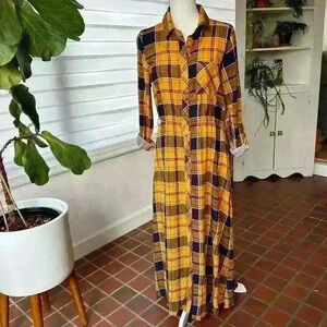 Madison and Hudson Yellow Long Sleeve Plaid Dress - Size Small